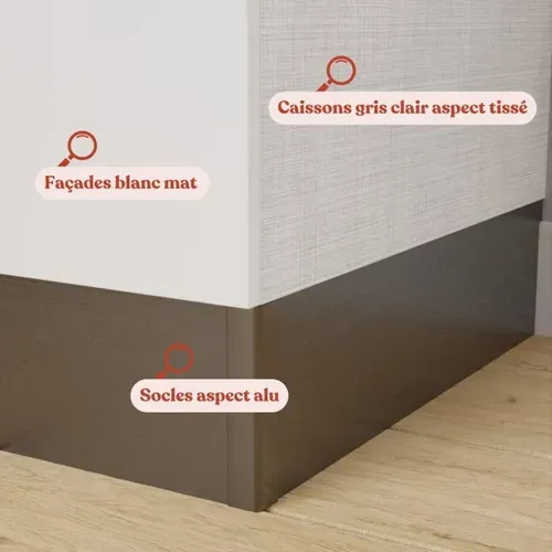 Kitchenette K02 - Façades : Blanc - Plan Travail : Gris Béton - Crédences : Non - électro : Blanc