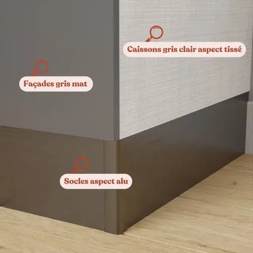 Kitchenette K20 - Façades : Gris - Plan Travail : Bois - Crédences : Non - électro : Blanc