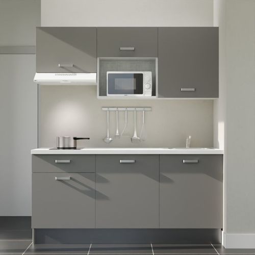 Kitchenette K30 - Façades : Gris - Plan Travail : Blanc - Crédences : Non - électro : Blanc