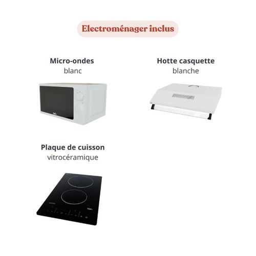 Kitchenette K30 - Façades : Gris - Plan Travail : Blanc - Crédences : Non - électro : Blanc