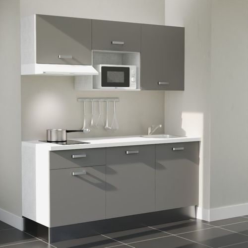 Kitchenette K30 - Façades : Gris - Plan Travail : Blanc - Crédences : Non - électro : Blanc