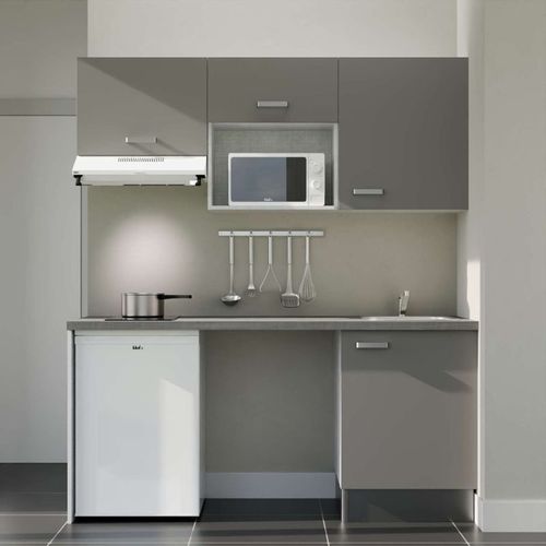 Kitchenette K55 - Façades : Gris - Plan Travail : Gris Béton - Crédences : Non - électro : Blanc