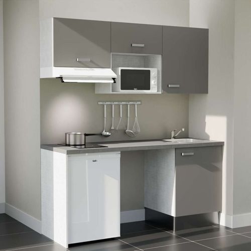 Kitchenette K55 - Façades : Gris - Plan Travail : Gris Béton - Crédences : Non - électro : Blanc