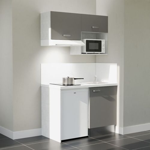 Kitchenette K02 - Façades : Gris - Plan Travail : Blanc - Crédences : Oui - électro : Blanc