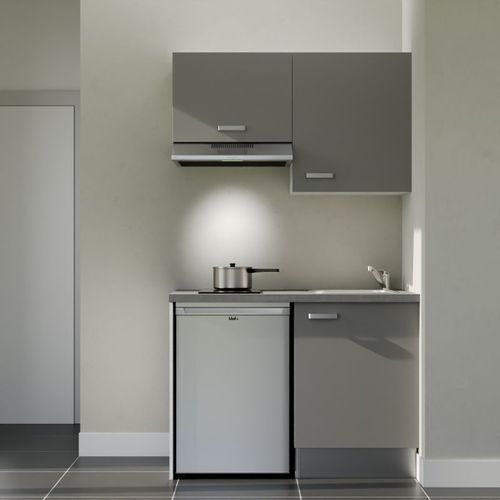 Kitchenette K01 - Façades : Gris - Plan Travail : Gris Béton - Crédences : Non - électro : Inox