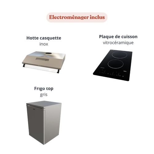 Kitchenette K01 - Façades : Gris - Plan Travail : Gris Béton - Crédences : Non - électro : Inox