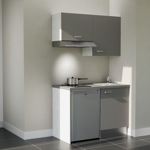 Kitchenette K01 - Façades : Gris - Plan Travail : Gris Béton - Crédences : Non - électro : Inox