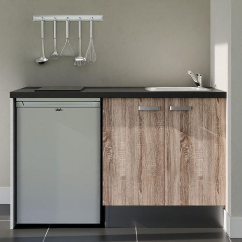 Kitchenette K17 - Façades : Bois - Plan Travail : Noir Texturé - Crédences : Non - électro : Inox