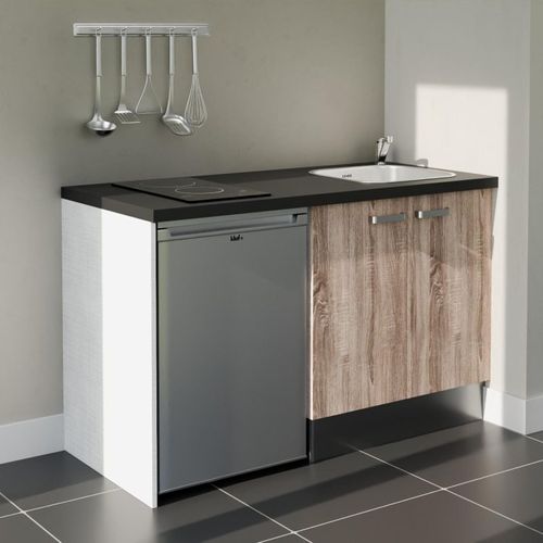 Kitchenette K17 - Façades : Bois - Plan Travail : Noir Texturé - Crédences : Non - électro : Inox