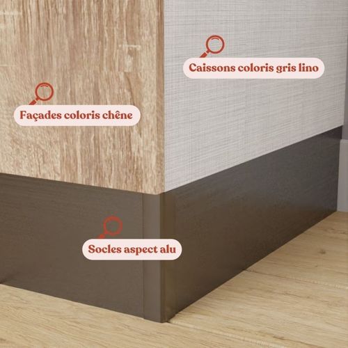 Kitchenette K17 - Façades : Bois - Plan Travail : Noir Texturé - Crédences : Non - électro : Inox