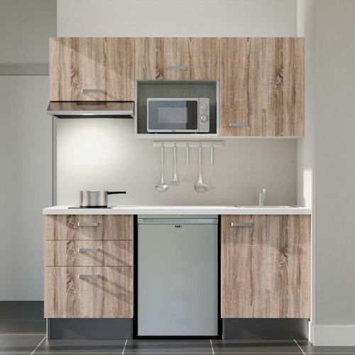 Kitchenette K20 - Façades : Bois - Plan Travail : Blanc - Crédences : Non - électro : Inox