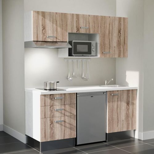 Kitchenette K20 - Façades : Bois - Plan Travail : Blanc - Crédences : Non - électro : Inox