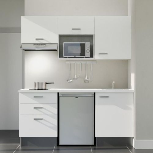 Kitchenette K20 - Façades : Blanc - Plan Travail : Blanc - Crédences : Non - électro : Inox