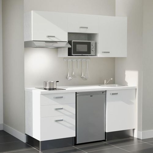 Kitchenette K20 - Façades : Blanc - Plan Travail : Blanc - Crédences : Non - électro : Inox