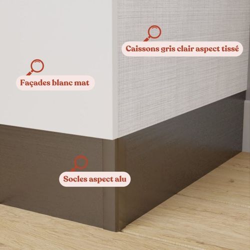 Kitchenette K20 - Façades : Blanc - Plan Travail : Blanc - Crédences : Non - électro : Inox