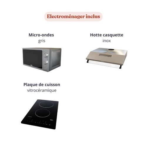 Kitchenette K30 - Façades : Bois - Plan Travail : Noir Texturé - Crédences : Non - électro : Inox