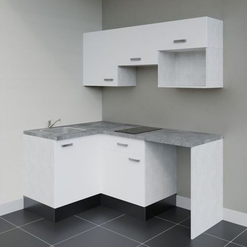 Kitchenette Ka03 - Blanc - Plan Stratifié Gris Béton - Crédences : Non - Evier