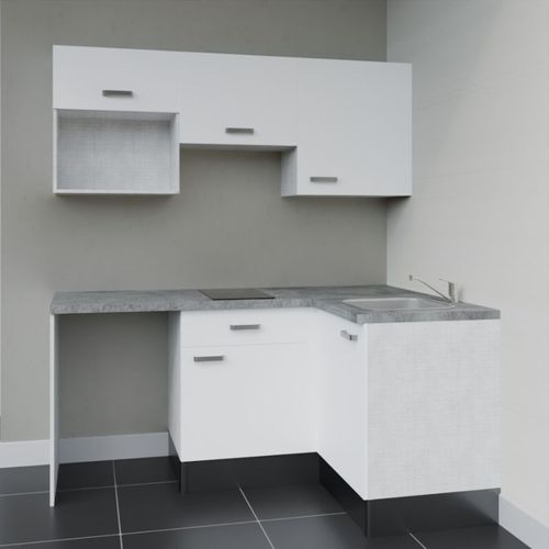 Kitchenette Ka03 - Blanc - Plan Stratifié Gris Béton - Crédences : Non - Evier