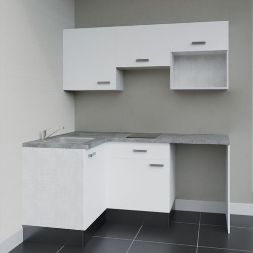 Kitchenette Ka03 - Blanc - Plan Stratifié Gris Béton - Crédences : Non - Evier