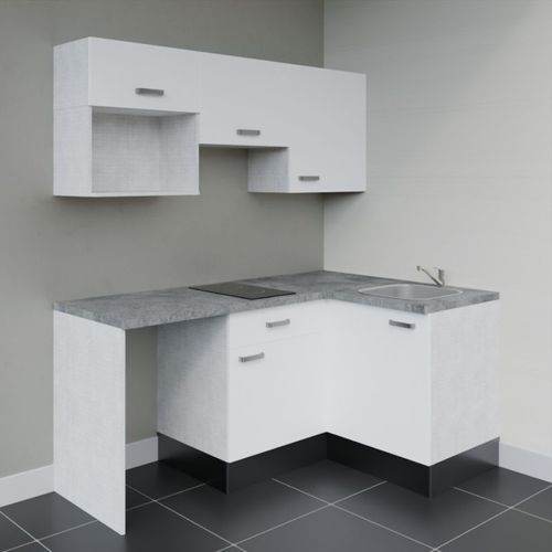 Kitchenette Ka03 - Blanc - Plan Stratifié Gris Béton - Crédences : Non - Evier
