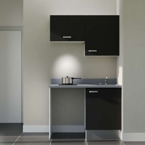 Kitchenette K01 - Noir - Plan Monobloc Cromo évier à Droite