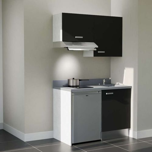 Kitchenette K01 - Noir - Plan Monobloc Cromo évier à Droite