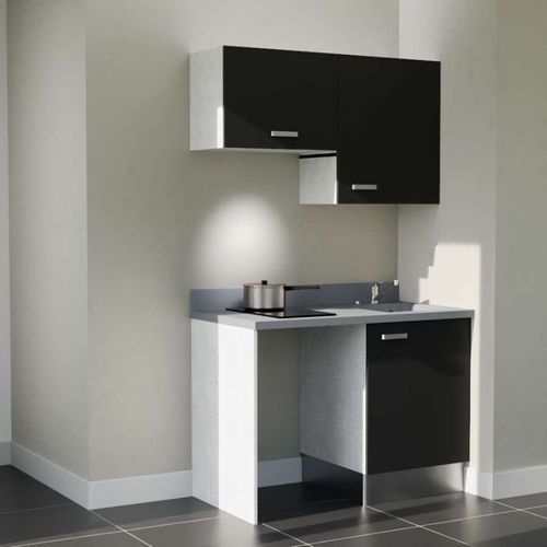 Kitchenette K01 - Noir - Plan Monobloc Cromo évier à Droite