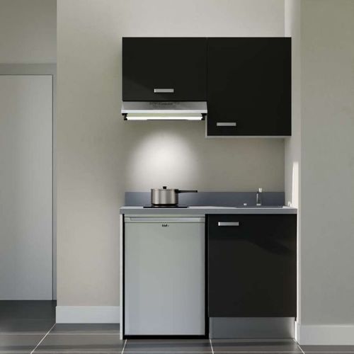 Kitchenette K01 - Noir - Plan Monobloc Cromo évier à Droite