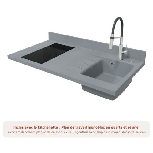 Kitchenette K01 - Noir - Plan Monobloc Cromo évier à Droite