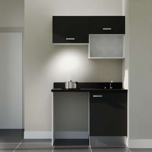 Kitchenette K02 - Noir - Plan Monobloc Nero évier à Droite