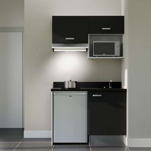 Kitchenette K02 - Noir - Plan Monobloc Nero évier à Droite