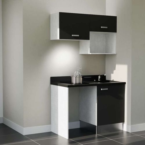 Kitchenette K02 - Noir - Plan Monobloc Nero évier à Droite