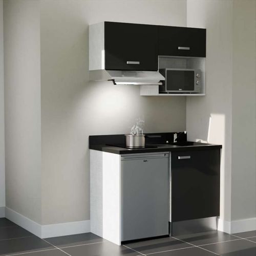 Kitchenette K02 - Noir - Plan Monobloc Nero évier à Droite