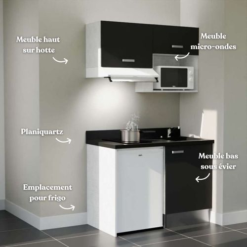 Kitchenette K02 - Noir - Plan Monobloc Nero évier à Droite