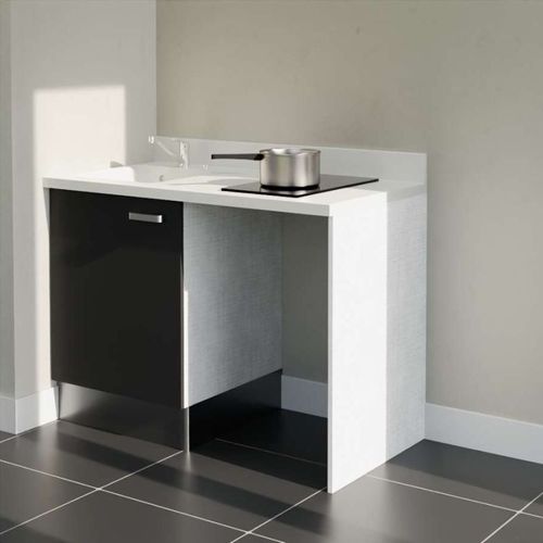 Kitchenette K08 - Noir - Plan Monobloc Snova évier à Gauche