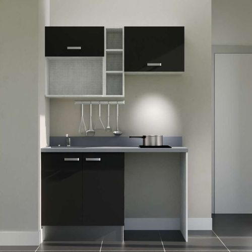 Kitchenette K13 - Noir - Plan Monobloc Cromo évier à Gauche