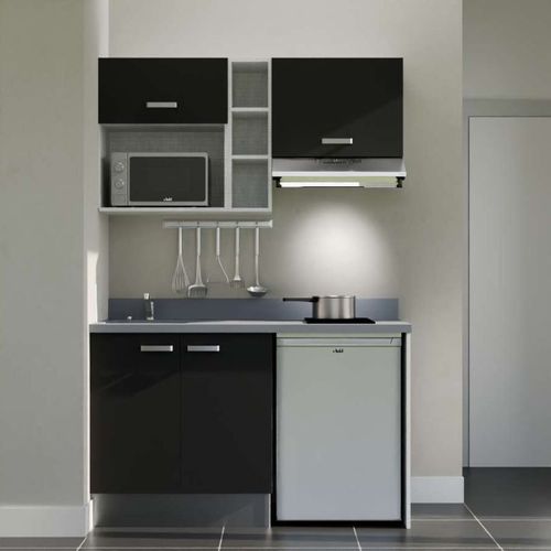 Kitchenette K13 - Noir - Plan Monobloc Cromo évier à Gauche