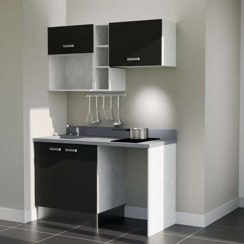 Kitchenette K13 - Noir - Plan Monobloc Cromo évier à Gauche