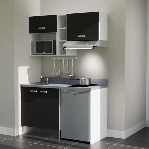 Kitchenette K13 - Noir - Plan Monobloc Cromo évier à Gauche