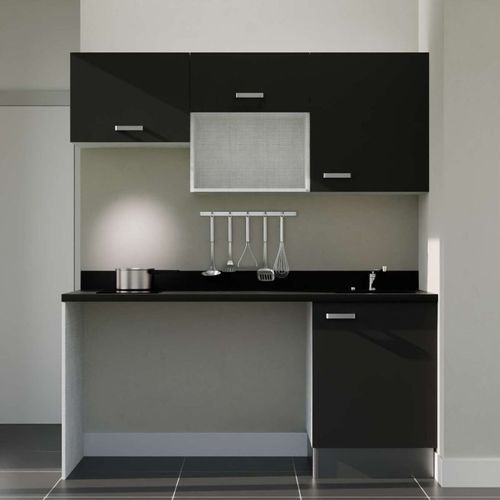 Kitchenette K55 - Noir - Plan Monobloc Nero évier à Droite
