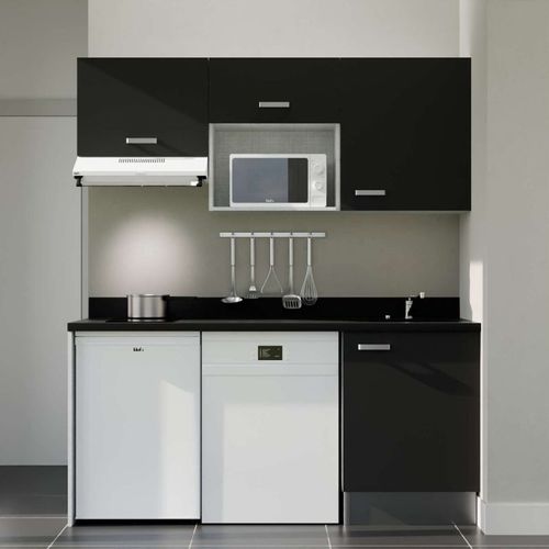 Kitchenette K55 - Noir - Plan Monobloc Nero évier à Droite