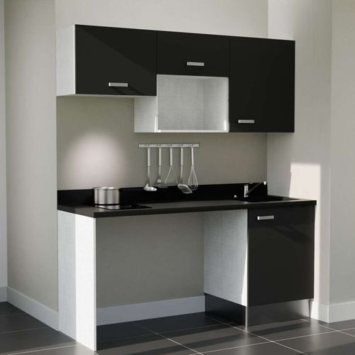 Kitchenette K55 - Noir - Plan Monobloc Nero évier à Droite