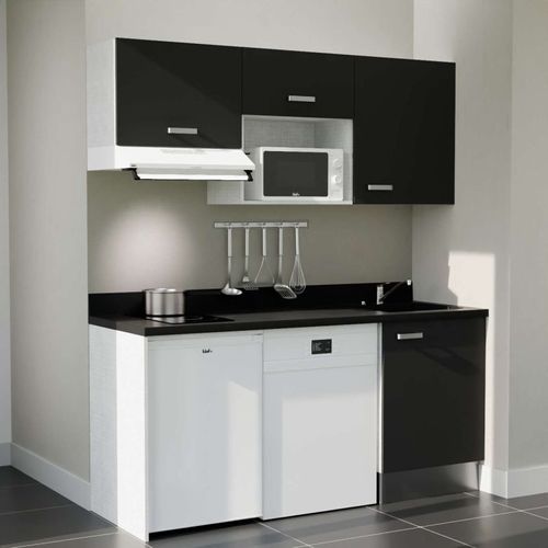 Kitchenette K55 - Noir - Plan Monobloc Nero évier à Droite