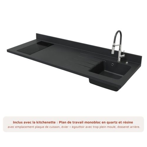 Kitchenette K55 - Noir - Plan Monobloc Nero évier à Droite