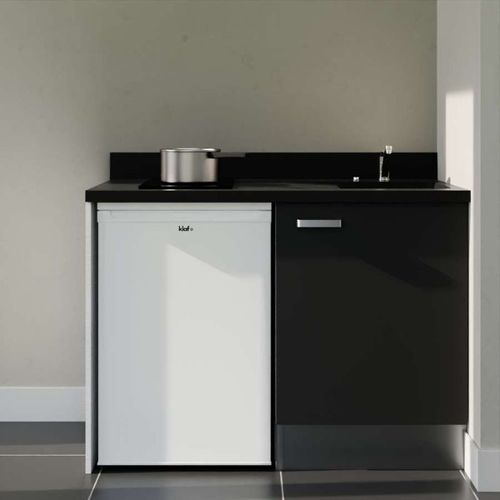 Kitchenette K08 - Noir - Plan Monobloc Nero évier à Droite - Electroménager Blanc Inclus