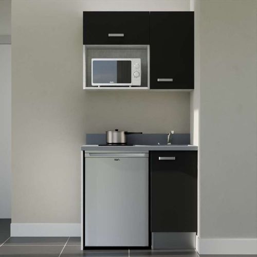 Kitchenette K00 - Noir - Plan Monobloc Cromo évier à Droite - Electroménager Inox Inclus