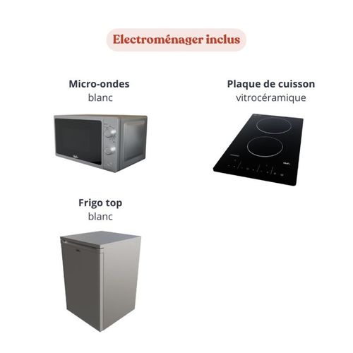 Kitchenette K00 - Noir - Plan Monobloc Cromo évier à Droite - Electroménager Inox Inclus