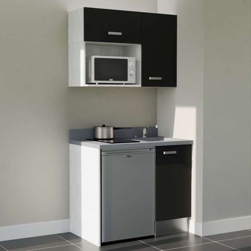 Kitchenette K00 - Noir - Plan Monobloc Cromo évier à Droite - Electroménager Inox Inclus