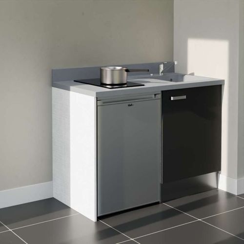 Kitchenette K08 - Noir - Plan Monobloc Cromo évier à Droite - Electroménager Inox Inclus