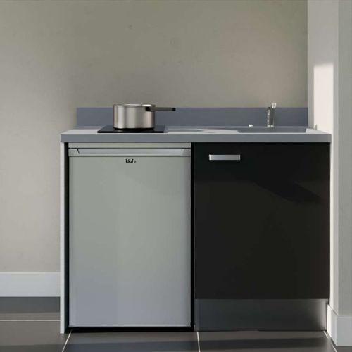 Kitchenette K08 - Noir - Plan Monobloc Cromo évier à Droite - Electroménager Inox Inclus